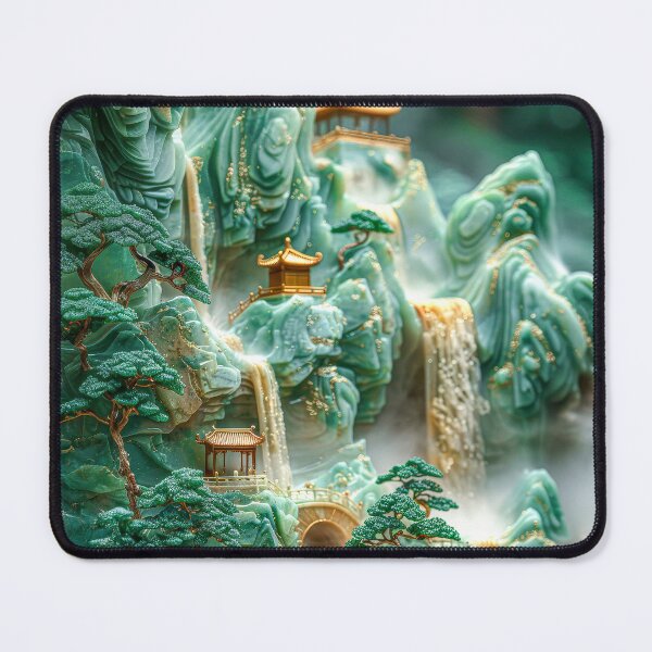 Item preview, Chinese landscape jade carving with pavilions the mountains designed and sold by MargaretWiktor.