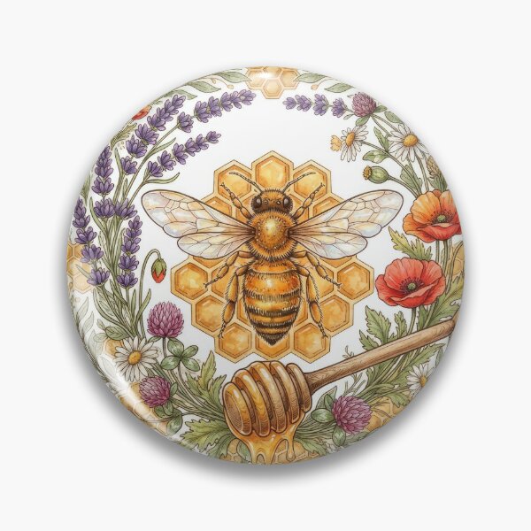 Item preview, Vintage Honeybee Honeycomb Wildflower Wreath Illustration designed and sold by Rahat3344.