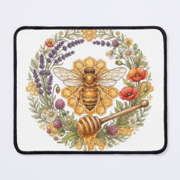Item preview, Vintage Honeybee Honeycomb Wildflower Wreath Illustration designed and sold by Rahat3344.