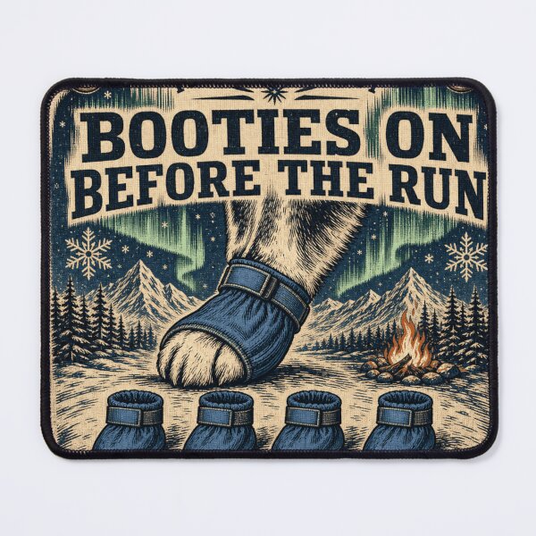 Item preview, Booties On Before The Run Sled Dog Paw Care Race Bib designed and sold by BoosterShop.