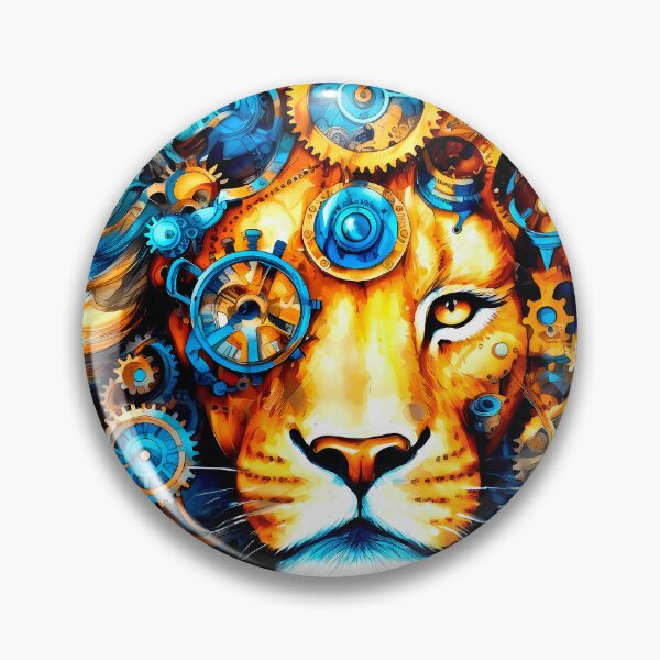 Item preview, Steampunk Lion Face With Blue And Golden Gears designed and sold by DEC02.