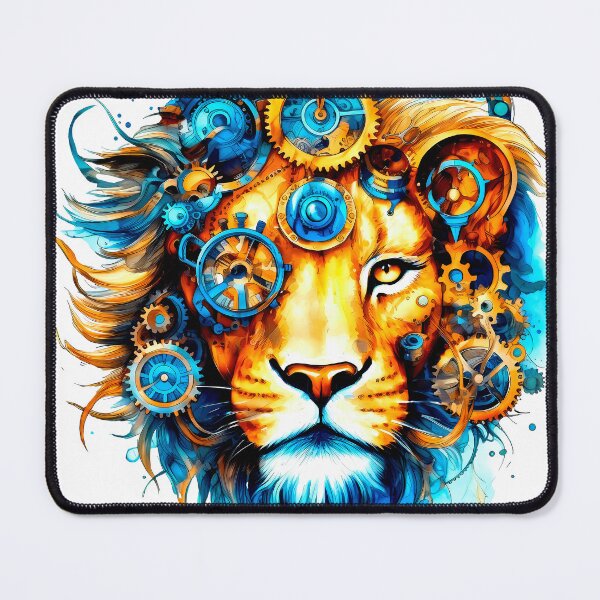 Item preview, Steampunk Lion Face With Blue And Golden Gears designed and sold by DEC02.