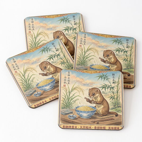 Item preview, Huang You Brand Xiang Mi - Funny Weasel Chopsticks, Vintage Japan China Kitchen Poster designed and sold by ExpressoJungle.