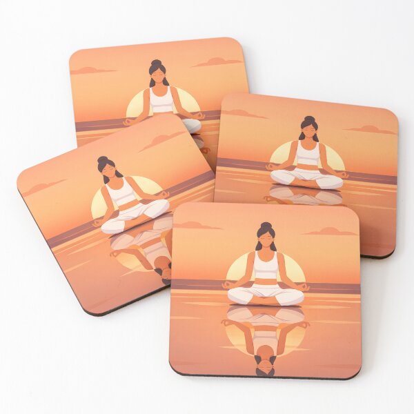 Item preview, Woman meditating in lotus position at sunset with water reflection designed and sold by homydesign.