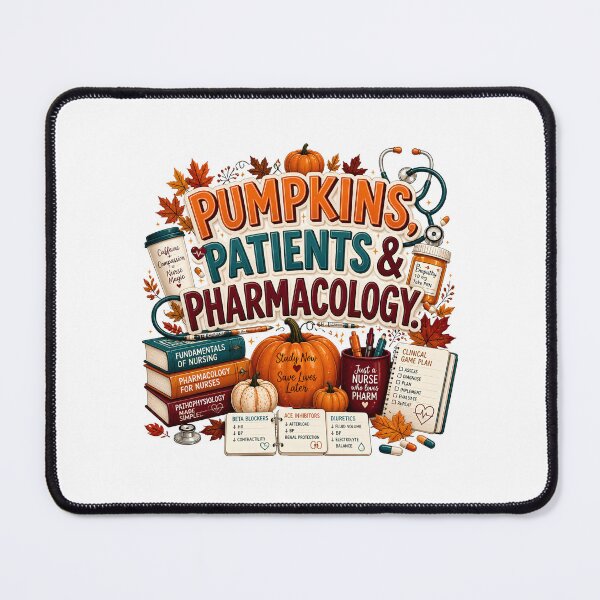 Item preview, Pumpkins, Patients & Pharmacology – Funny Nursing Student Fall & Halloween Design designed and sold by CuteDesignables.