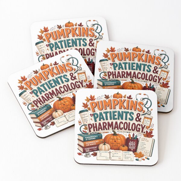 Item preview, Pumpkins, Patients & Pharmacology – Funny Nursing Student Fall & Halloween Design designed and sold by CuteDesignables.
