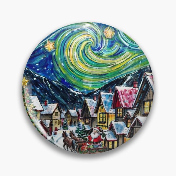 Artikelvorschau, Weihnachtsdorf unter Sternenhimmel mit Weihnachtsmann und Pferdekutsche entworfen und verkauft von LavIsInTheAir.