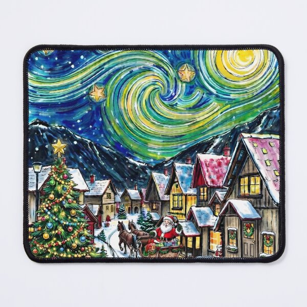 Item preview, Starry Night Christmas Village with Santa and Horse Carriage designed and sold by LavIsInTheAir.