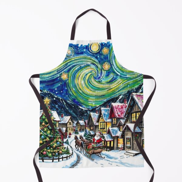 Item preview, Starry Night Christmas Village with Santa and Horse Carriage designed and sold by LavIsInTheAir.
