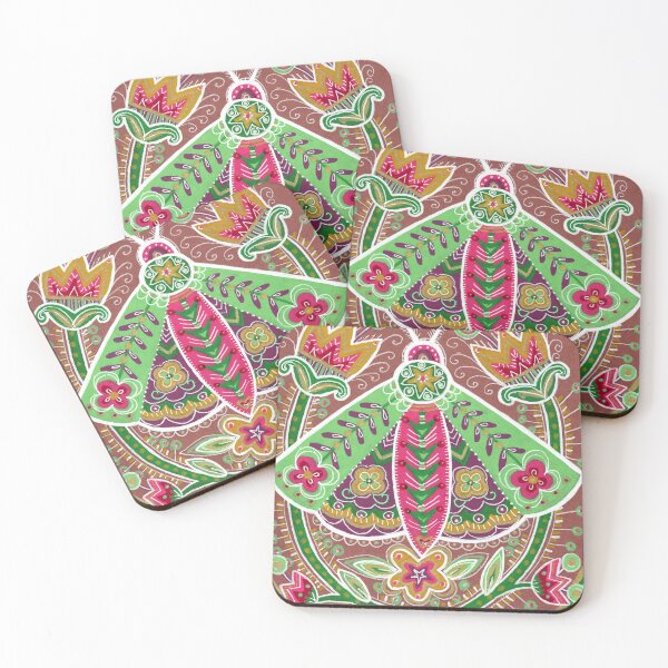Item preview, Pink and Green Folk Art Moth with Tulips designed and sold by Fani*.