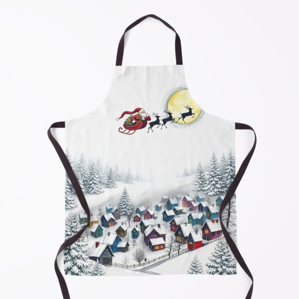 Item preview, Flying Santa Over a Snowy Christmas Village and Pine Forest designed and sold by LavIsInTheAir.