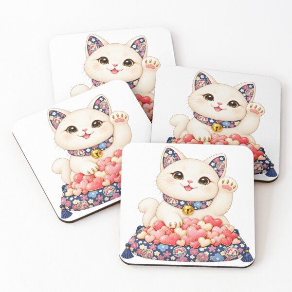 Item preview, Lucky White Cat Maneki Neko - Japanese Good Fortune Love & Connections designed and sold by japan-picto.