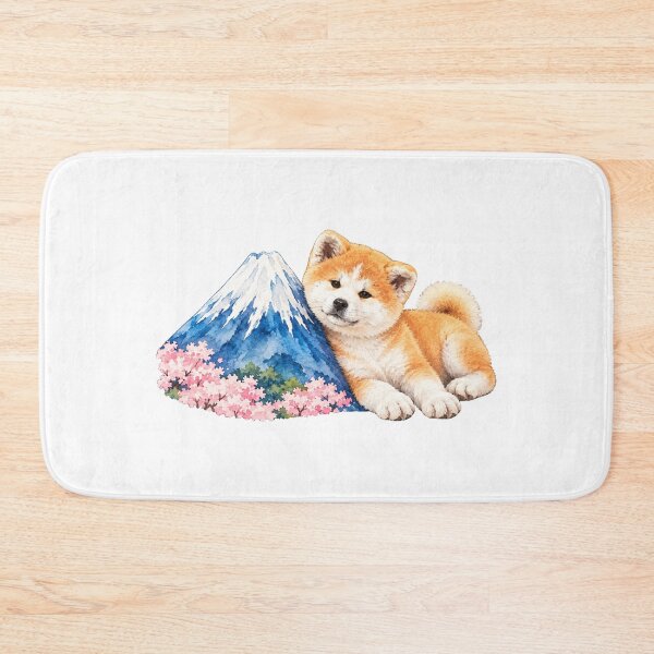 Item preview, Cute Akita Dog Puppy & Mount Fuji - Japanese Watercolor Art designed and sold by japan-picto.