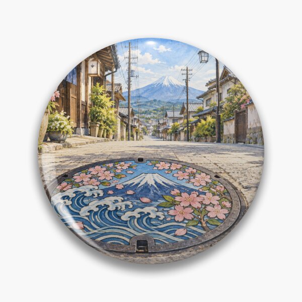 Item preview, Japanese Design Manhole Cover Mount Fuji & Sakura - Street Art Pictogram designed and sold by japan-picto.