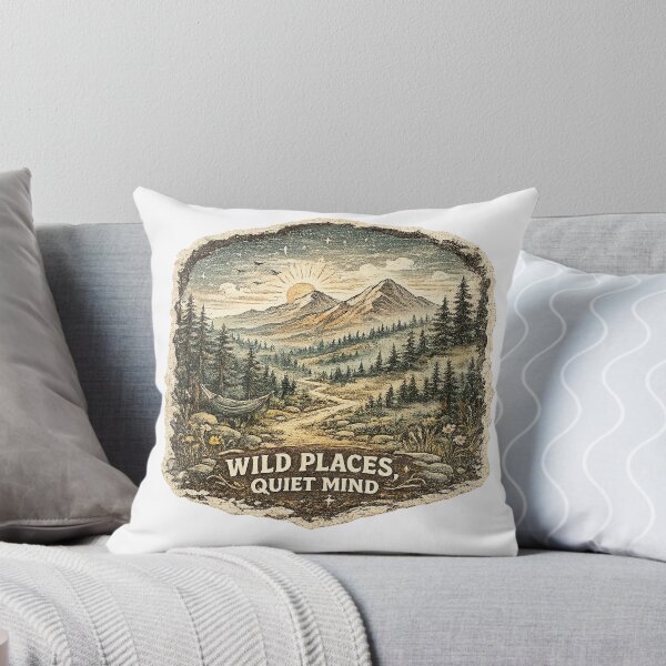 Item preview, Wild Places Quiet Mind Vintage Mountain Forest Hiking Nature Art Design designed and sold by inkoutninja.