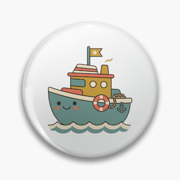Item preview, Cute Kawaii Fishing Boat Ocean Waves Illustration designed and sold by ajamzbox.