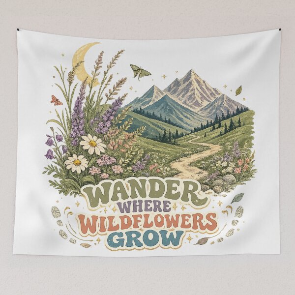 Item preview, Wander Where Wildflowers Grow Mountain Meadow Hiking Nature Art designed and sold by inkoutninja.