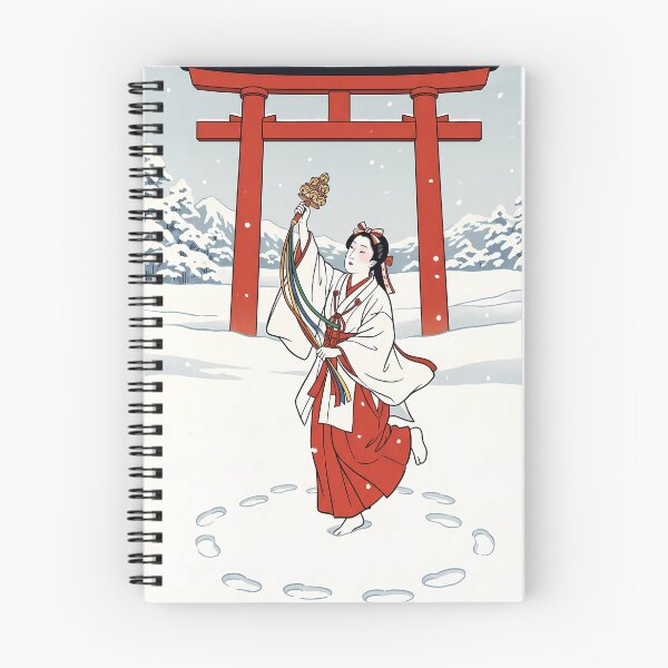 Item preview, Shrine Maiden Kagura Dance in Snow Torii designed and sold by TokyoUkiyoHouse.