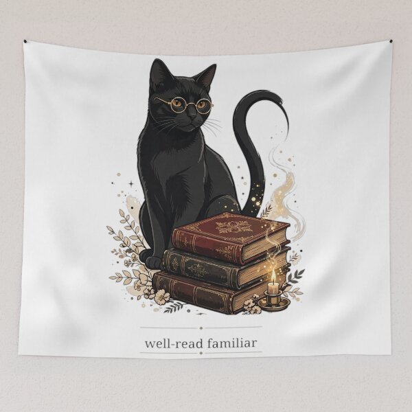 Item preview, Well Read Familiar Black Cat Dark Academia designed and sold by The Oakhaven Archive.