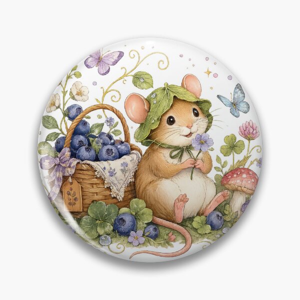 Item preview, Blueberry Mouse Cottagecore Woodland Cute Botanical Nature Art designed and sold by inkoutninja.