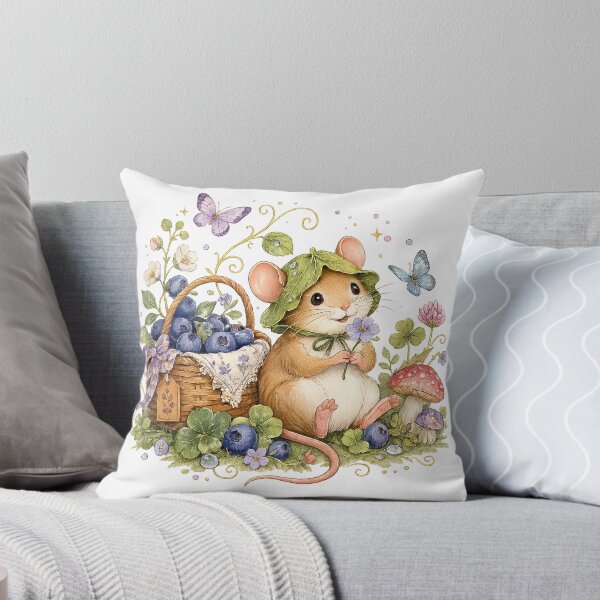 Item preview, Blueberry Mouse Cottagecore Woodland Cute Botanical Nature Art designed and sold by inkoutninja.