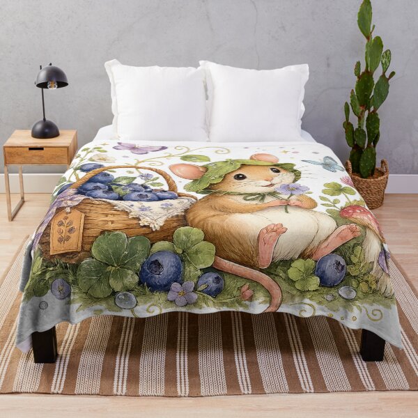 Item preview, Blueberry Mouse Cottagecore Woodland Cute Botanical Nature Art designed and sold by inkoutninja.