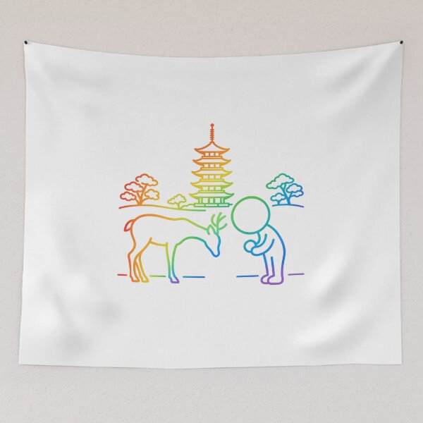 Item preview, Bowing Deer in Nara Park - Colorful Rainbow Japan Travel Pictogram designed and sold by japan-picto.