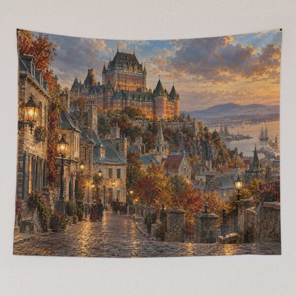 Item preview, Quebec City Old Town – Vintage Romantic Cityscape Art designed and sold by DoReMiStudio.