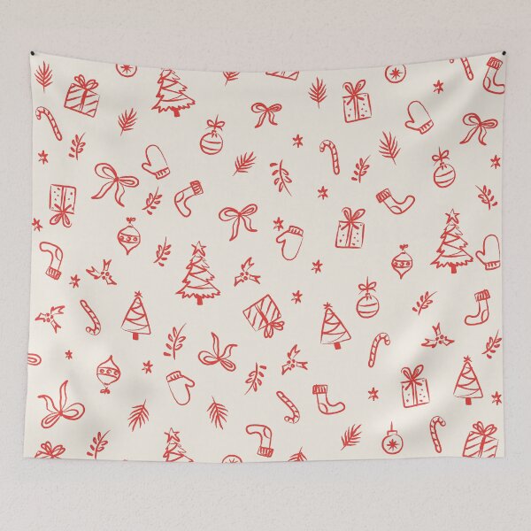 Item preview, Christmas Doodles Pattern | Hand Drawn Holiday Icons Coral Cream designed and sold by MarleneCanto.