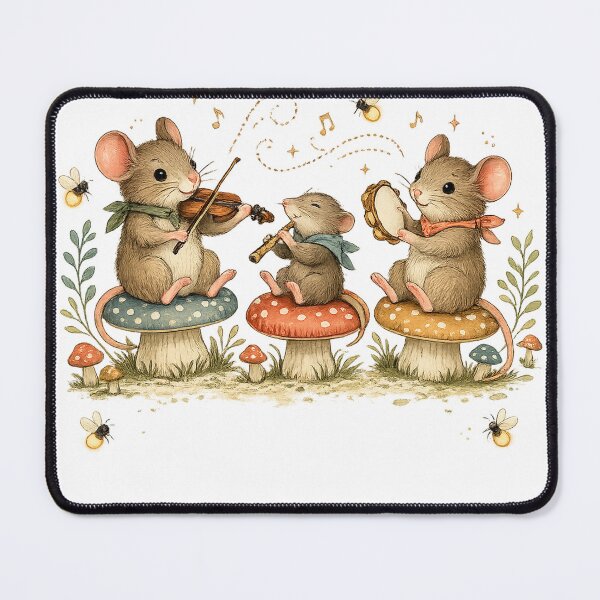 Item preview, Woodland Mouse Band Cute Musical Mice Cottagecore Mushroom Art designed and sold by inkoutninja.