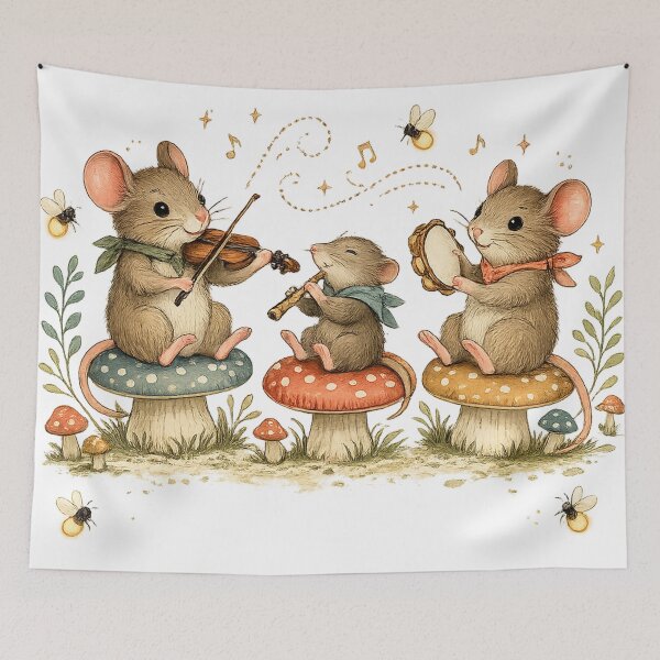 Item preview, Woodland Mouse Band Cute Musical Mice Cottagecore Mushroom Art designed and sold by inkoutninja.