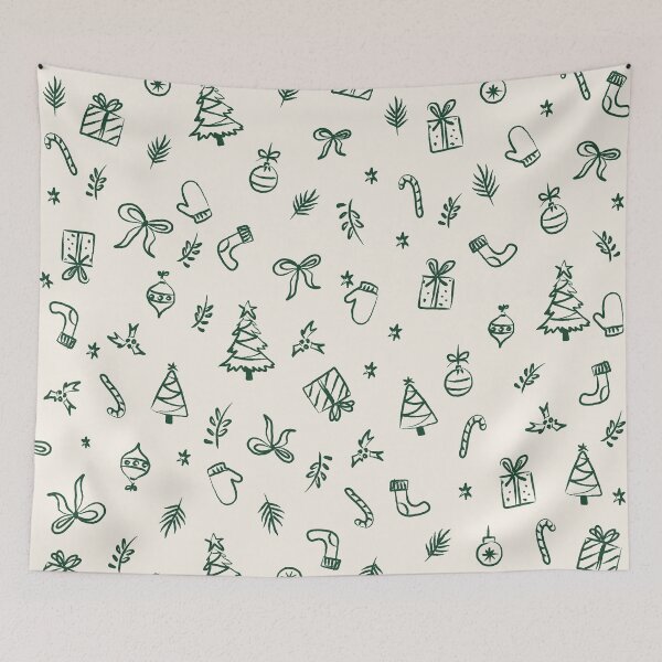 Item preview, Christmas Doodles Pattern | Hand Drawn Holiday Icons Forest Green Cream designed and sold by MarleneCanto.
