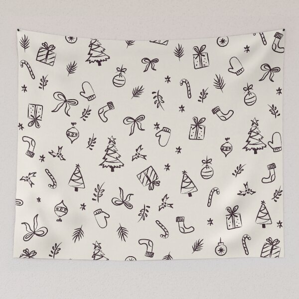 Item preview, Christmas Doodles Pattern | Hand Drawn Holiday Icons Dark Plum Cream designed and sold by MarleneCanto.