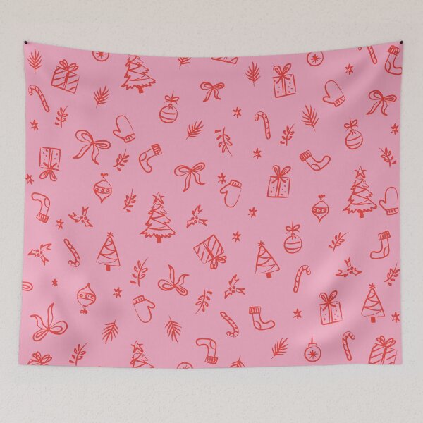 Item preview, Christmas Doodles Pattern | Hand Drawn Holiday Icons Coral Pink designed and sold by MarleneCanto.