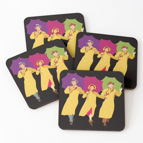 Item preview, Dancing in the Rain Stylized Musical Figures Yellow Coats designed and sold by mac-lux.