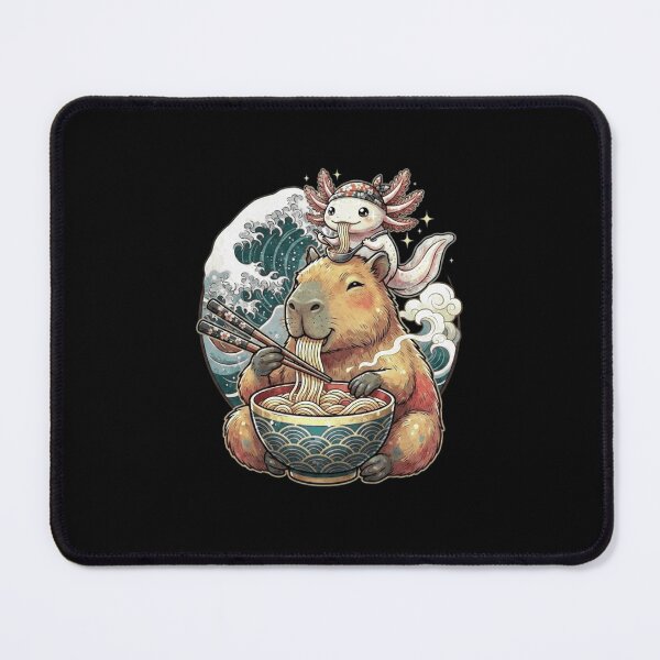 Item preview, Capybara and Axolotl Eating Ramen Japanese Wave Design designed and sold by MiALopezArt.