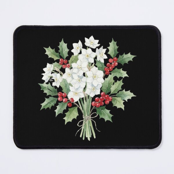 Item preview, Vintage White Daffodil And Holly Christmas Bouquet designed and sold by bvdesignart.