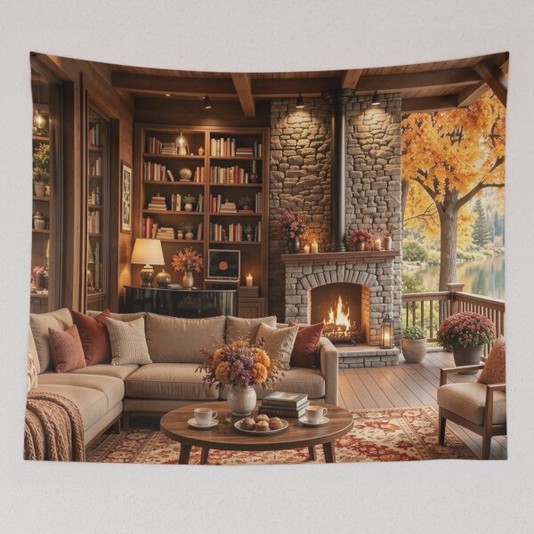 Item preview, Autumn Lodge Reflections - Fireside Mountain Haven designed and sold by nhk999.