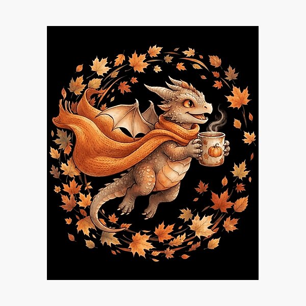 Item preview, Cozy Autumn Dragon With Pumpkin Spice And Fall Leaves Design designed and sold by Ostericaimusa.