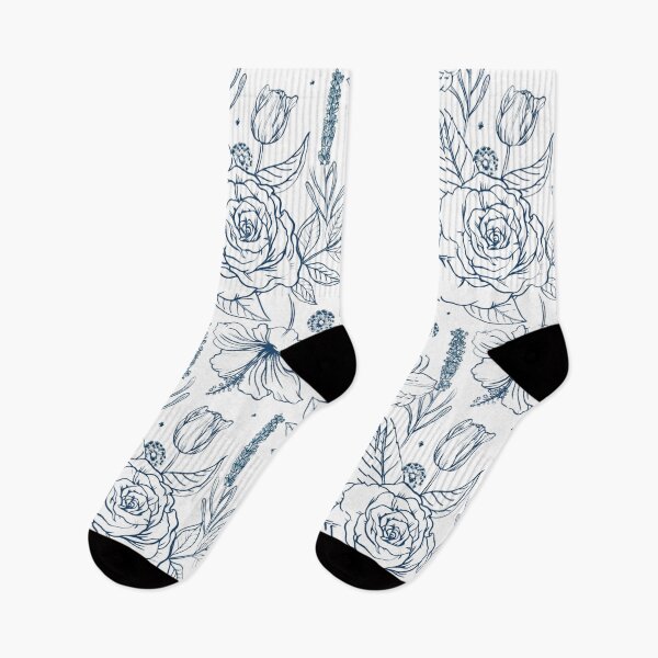 Item preview, Cute Blue Line Art Floral Stick Flower Pattern designed and sold by Palette & Hue.
