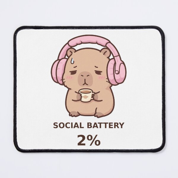 Item preview, Social Battery 2% - Kawaii Capybara designed and sold by Visual Dept..