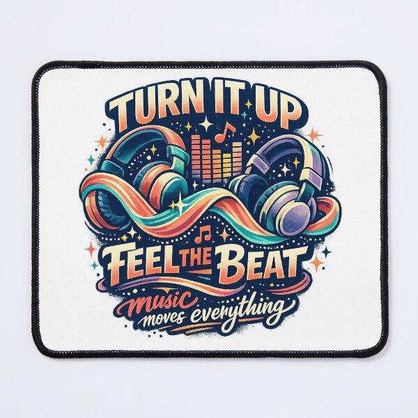 Item preview, Turn It Up Feel the Beat Retro Headphones Music Lover Typography Art designed and sold by inkoutninja.