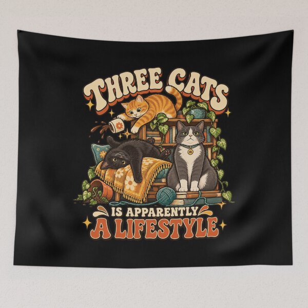 Item preview, Three Cats Is Apparently a Lifestyle | Cozy Cat Lover Illustration designed and sold by Quirkloomstudio.