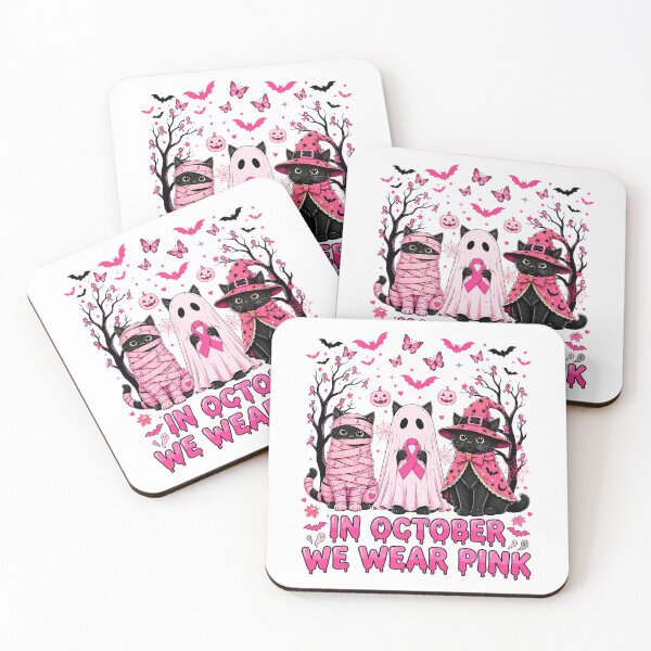 Item preview, In October We Wear Pink Cat Mummy Ghosts Halloween designed and sold by ImeldaSparks.