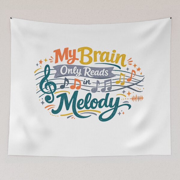 Item preview, My Brain Only Reads in Melody Funny Music Lover Retro Typography Art designed and sold by inkoutninja.