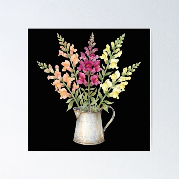 Item preview, Vintage Watercolor Snapdragon Flowers In Galvanized Pitcher designed and sold by bvdesignart.