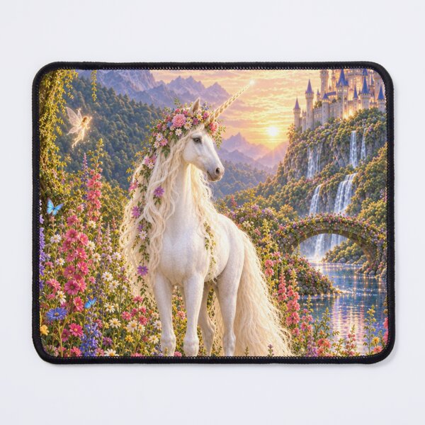 Item preview, Whimsical Unicorn Cottagecore Flower Meadow Butterflies Castle designed and sold by DrewRomeoCo.