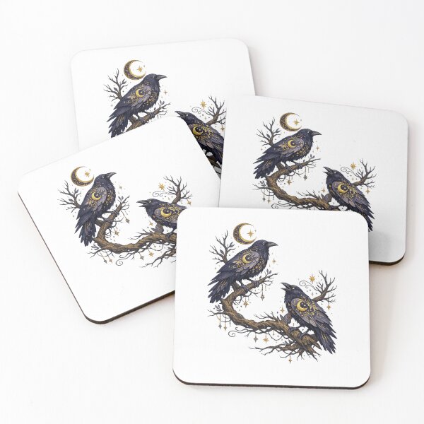 Item preview, Celestial Ravens Crescent Moon Gothic Dark Academia Mystical Bird Art designed and sold by inkoutninja.