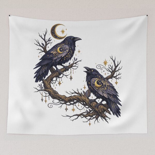 Item preview, Celestial Ravens Crescent Moon Gothic Dark Academia Mystical Bird Art designed and sold by inkoutninja.