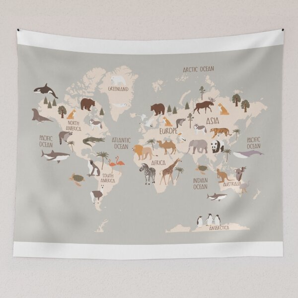 Item preview, Animal World Map Beige designed and sold by abebaadonay.